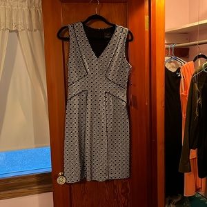 Adrianna Papell sheath dress black and white geometric design. NWT